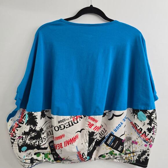 158°C Womens Top Blue Colorblock Graphic Print Oversized Streetwear Artsy Travel - Picture 5 of 8